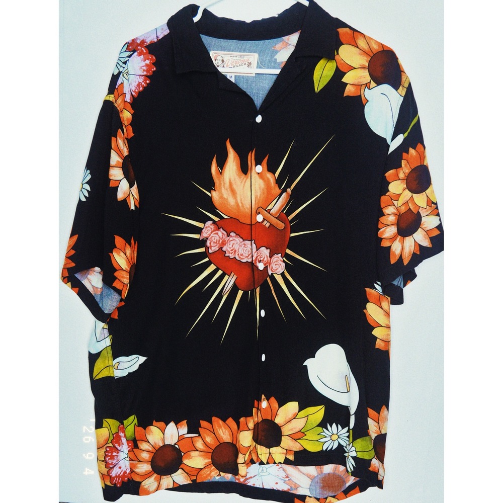 PLEASURES Verona Beach Sacred‎ Heart Romeo + Juliet Floral Button Up Shirt M